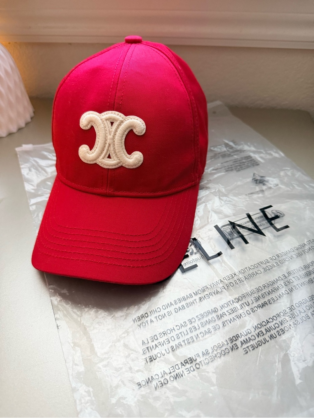 Celine Red Baseball Cap with Triomphe logo - Picture 8 of 8